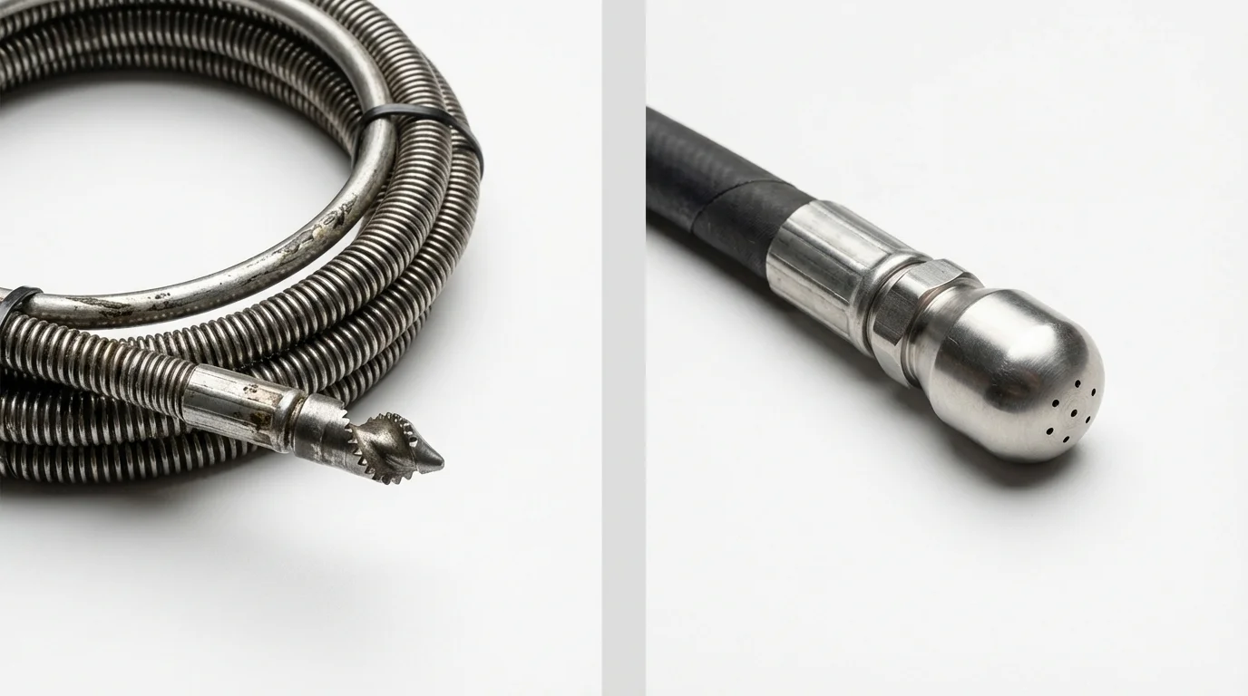 Drain snake cable and hydro jetting nozzle used for drain cleaning in Raymondville, TX