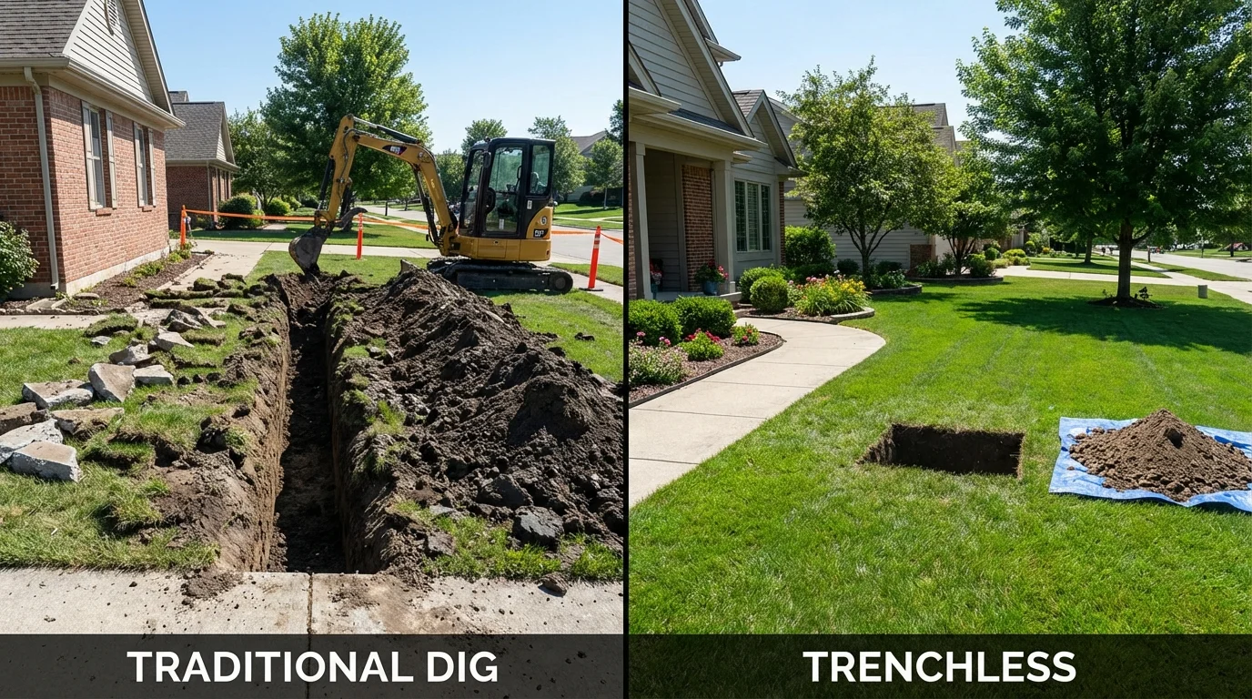 Trenchless sewer repair with minimal yard damage versus traditional excavation in Raymondville, TX